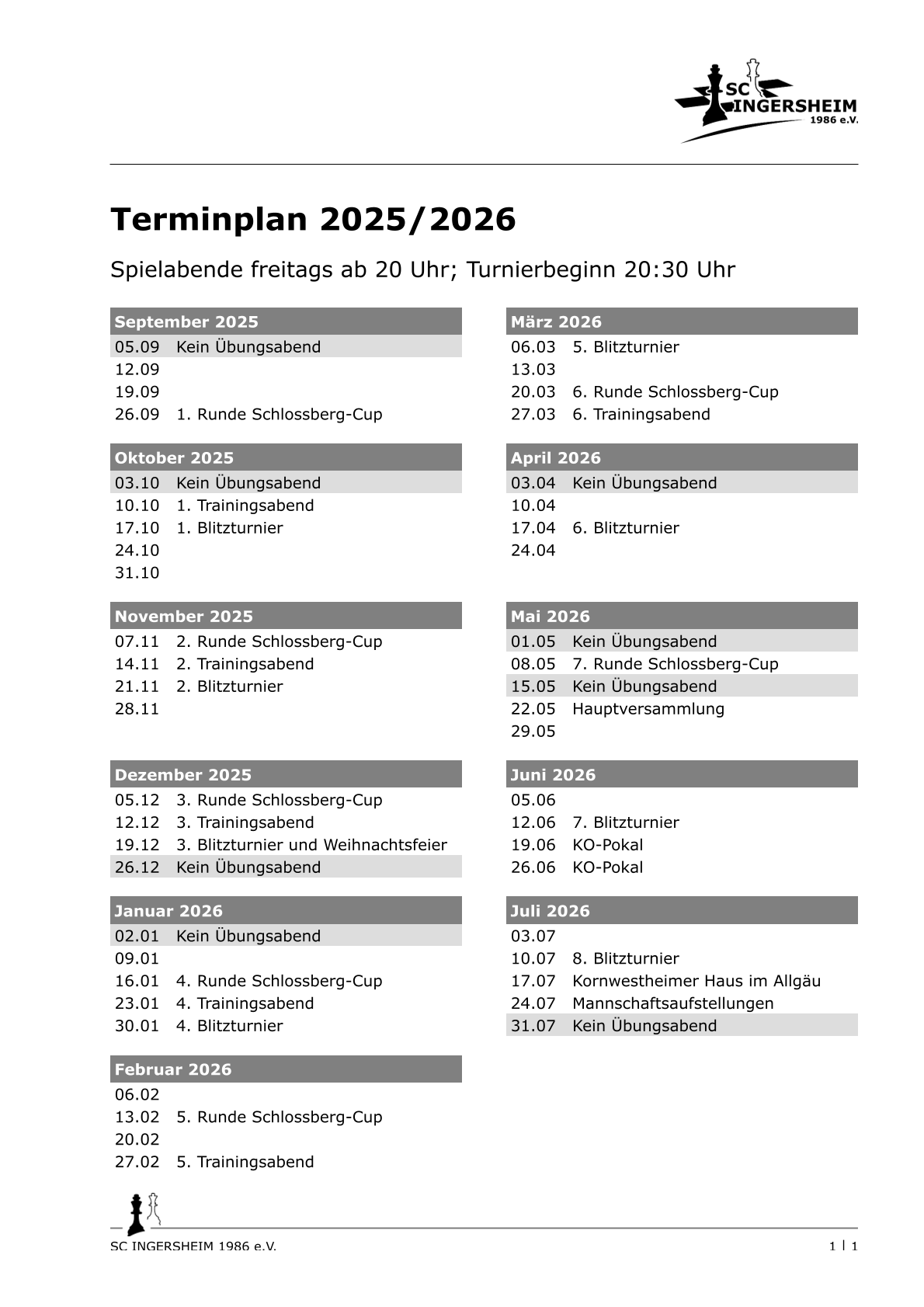 Terminplan 2025/26