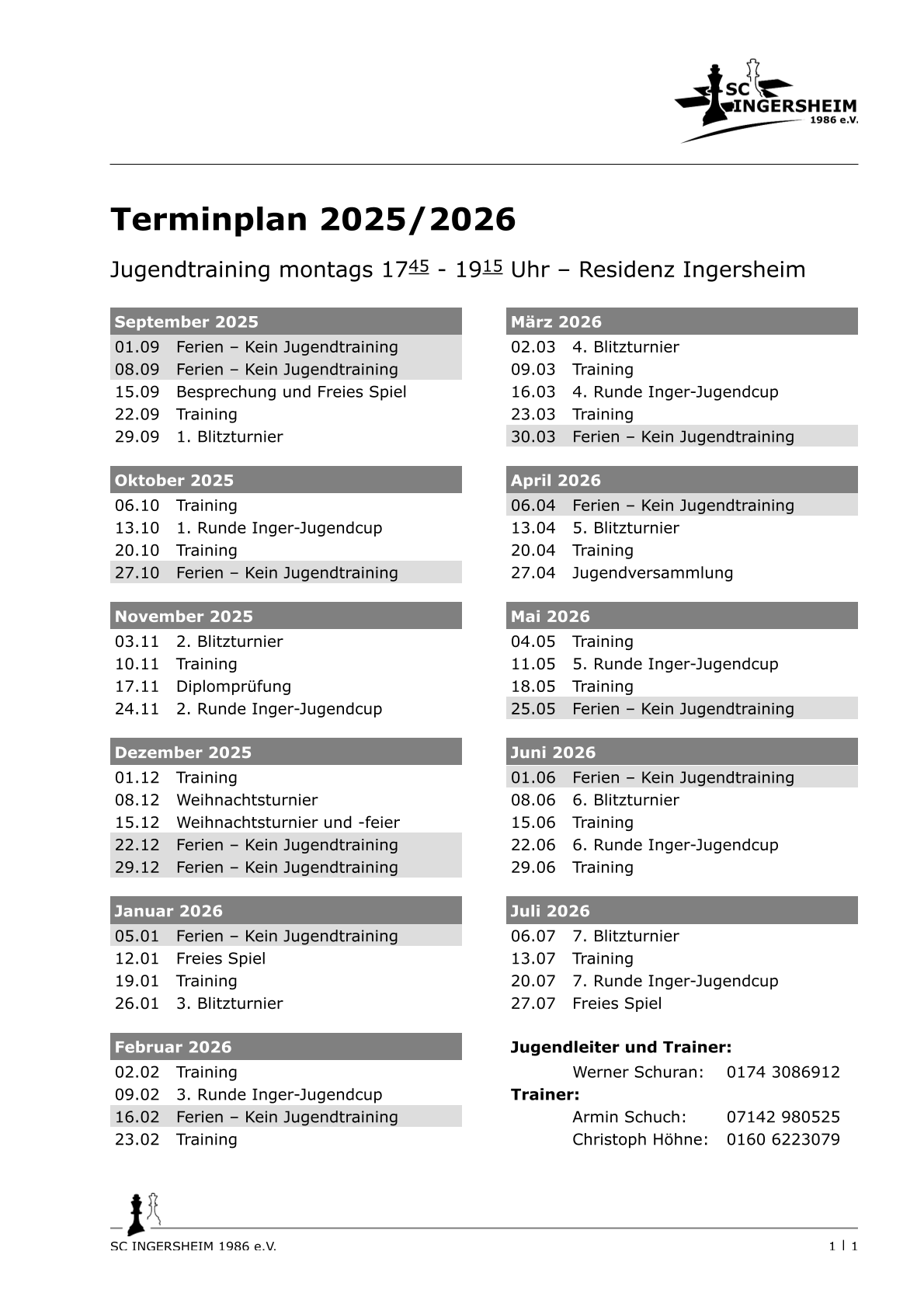 Terminplan Jugend 2025/26