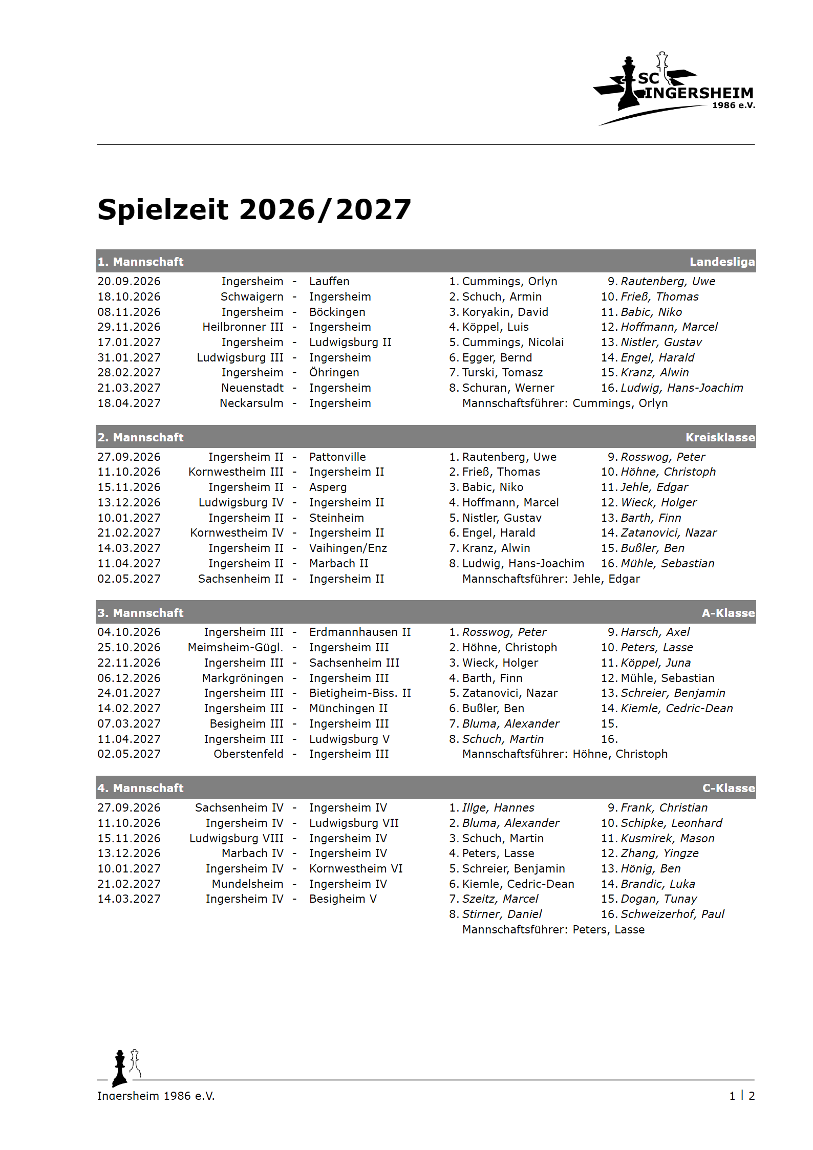 Spielplan 2026/27