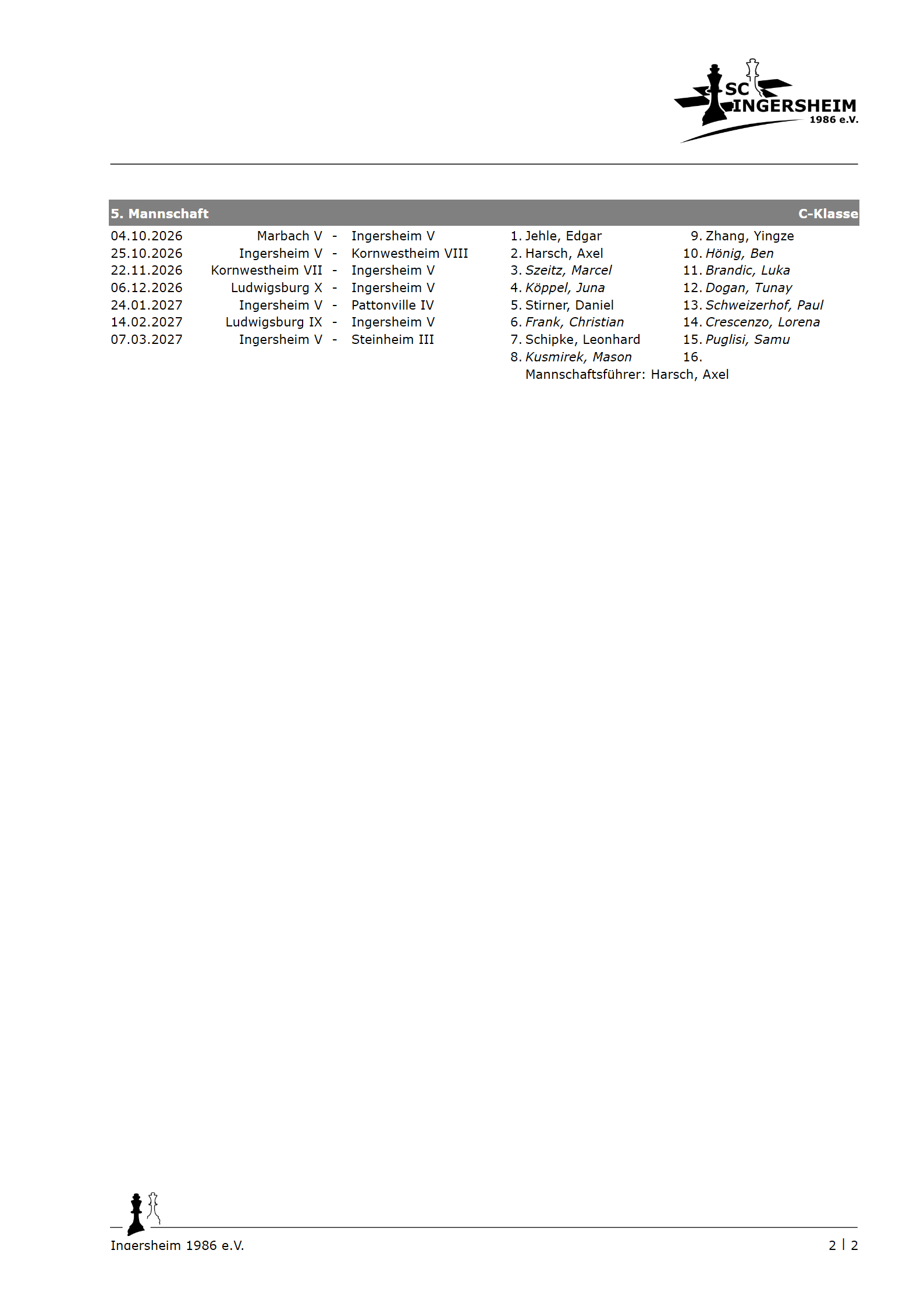 Spielplan 2026/27