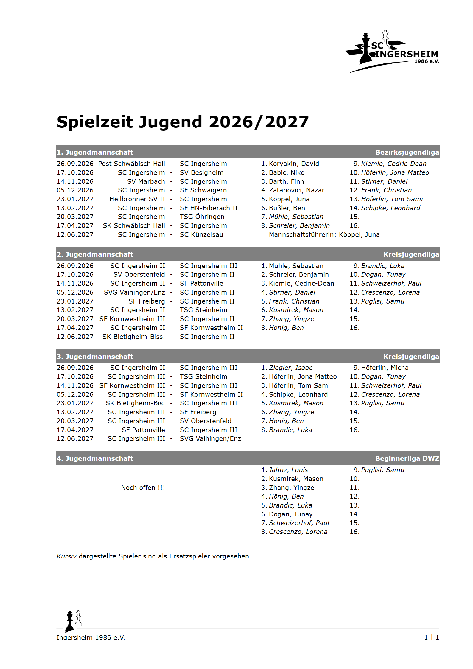 Spielplan 2026/27