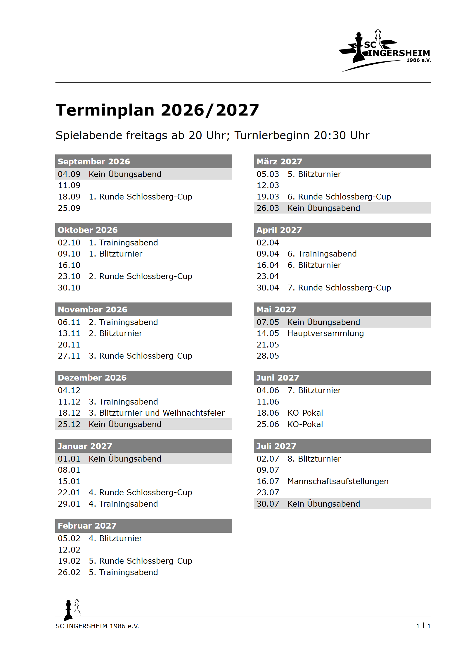 Terminplan 2026/27